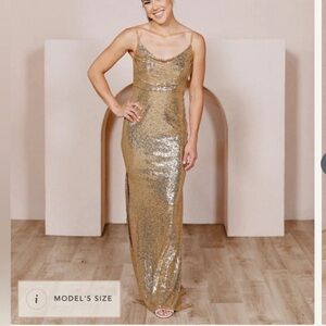 Revelry Skye Sequin Dress Bridesmaid Cowl Neck Spaghetti Strap Holiday Size 8